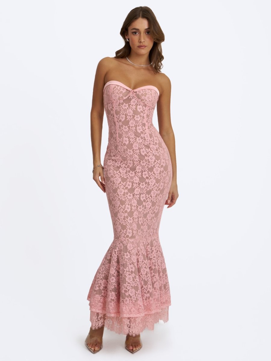 Rosalyn Pink Lace Sweetheart Maxi Mermaid Dress - HOUSE OF SHE