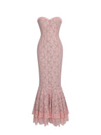 Rosalyn Pink Lace Sweetheart Maxi Mermaid Dress - HOUSE OF SHE