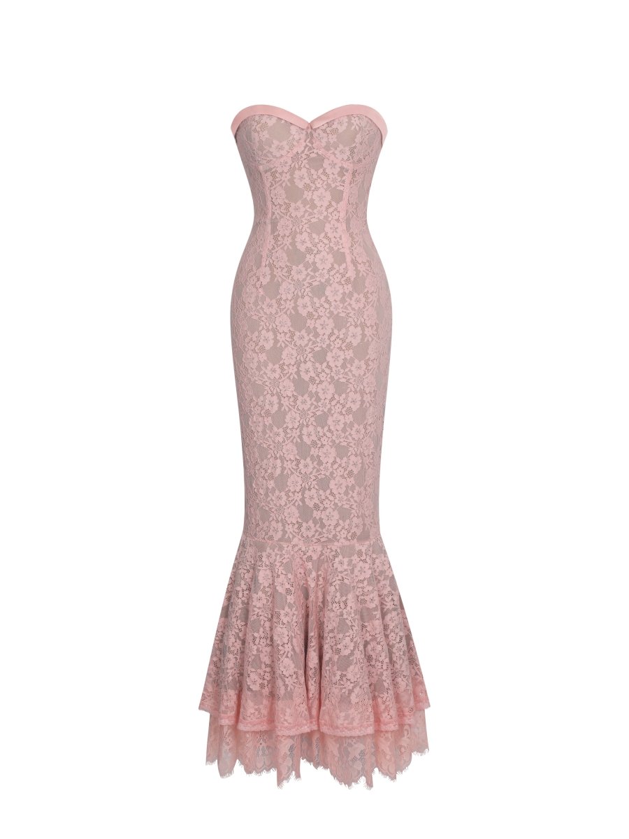 Rosalyn Pink Lace Sweetheart Maxi Mermaid Dress - HOUSE OF SHE