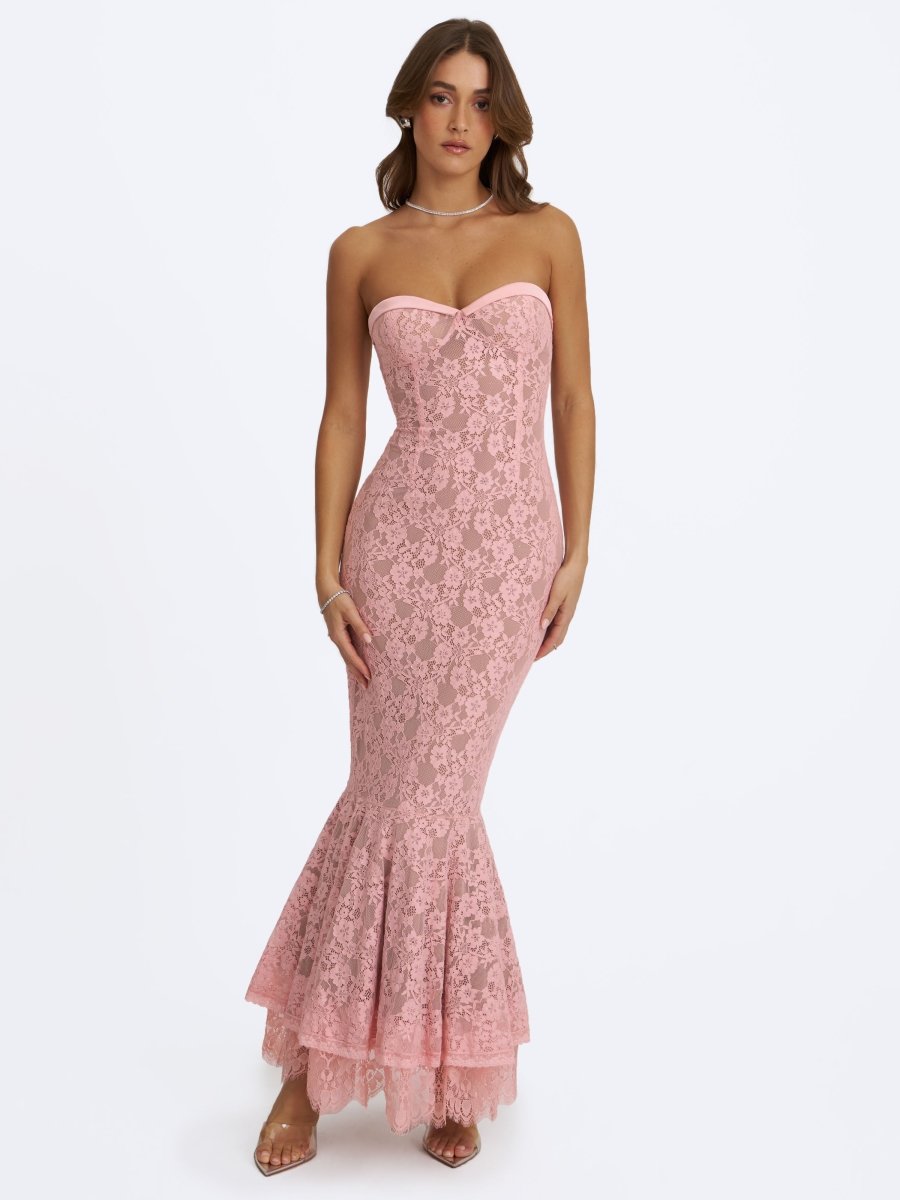 Rosalyn Pink Lace Sweetheart Maxi Mermaid Dress - HOUSE OF SHE