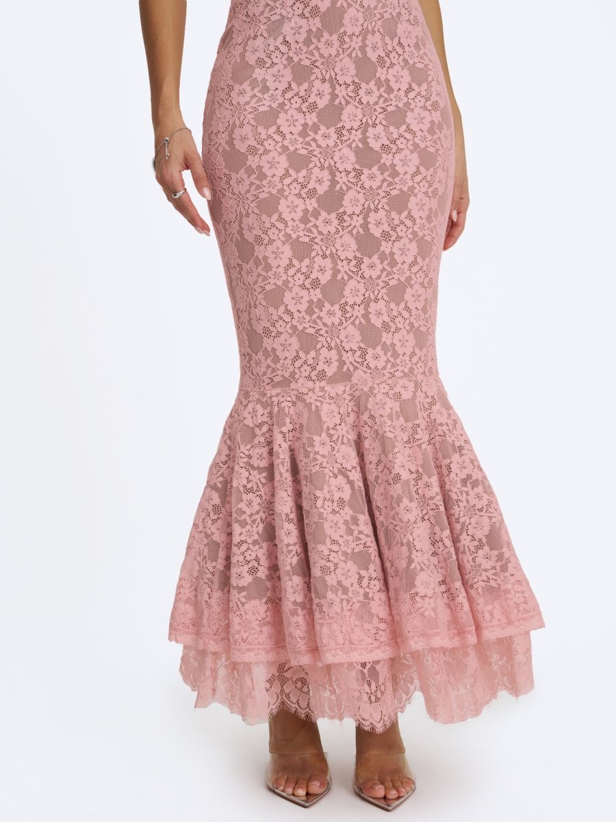 Rosalyn Pink Lace Sweetheart Maxi Mermaid Dress - HOUSE OF SHE