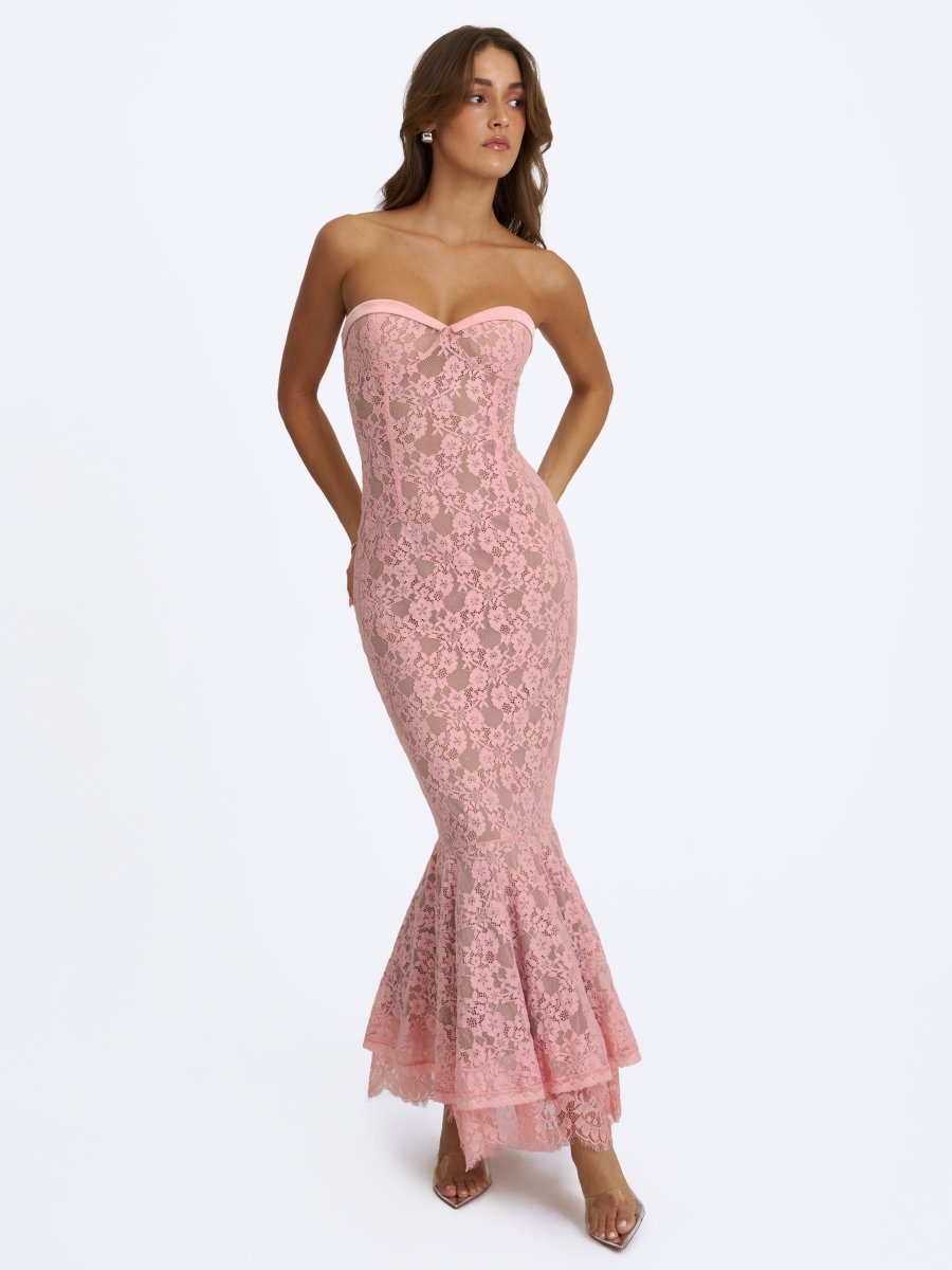 Rosalyn Pink Lace Sweetheart Maxi Mermaid Dress - HOUSE OF SHE