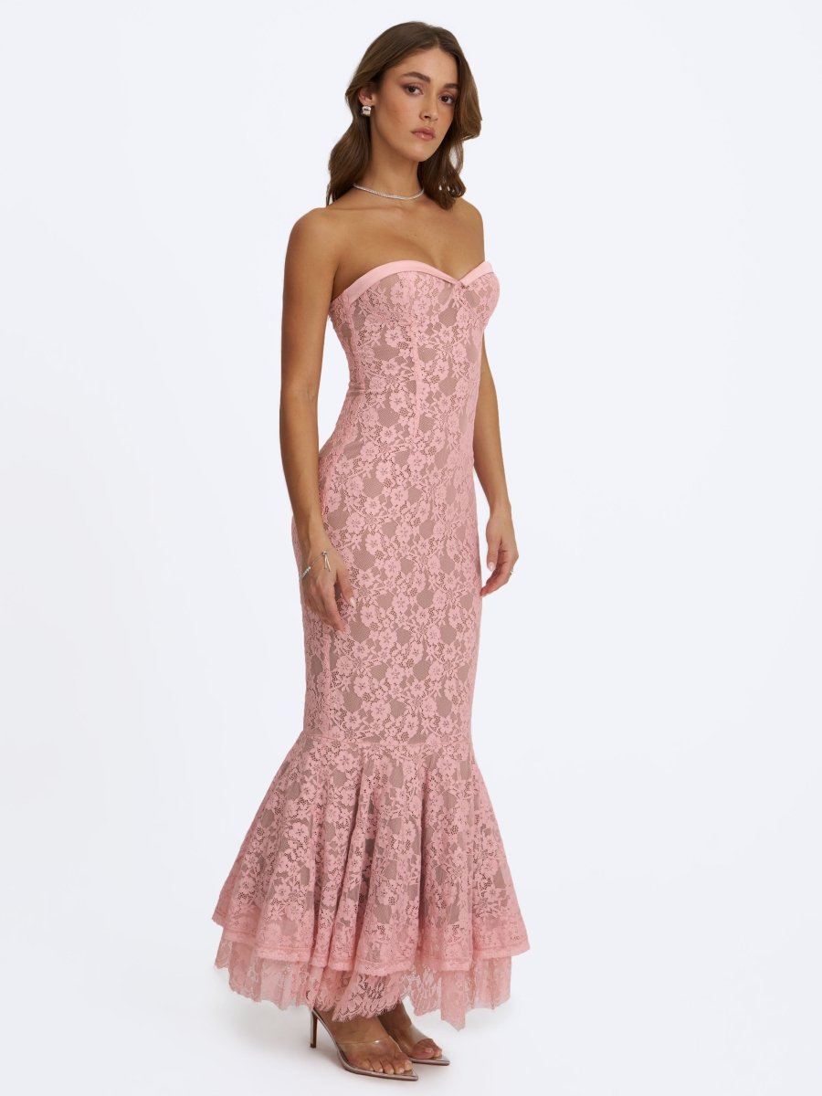 Rosalyn Pink Lace Sweetheart Maxi Mermaid Dress - HOUSE OF SHE