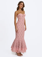 Rosalyn Pink Lace Sweetheart Maxi Mermaid Dress - HOUSE OF SHE