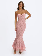Rosalyn Pink Lace Sweetheart Maxi Mermaid Dress - HOUSE OF SHE