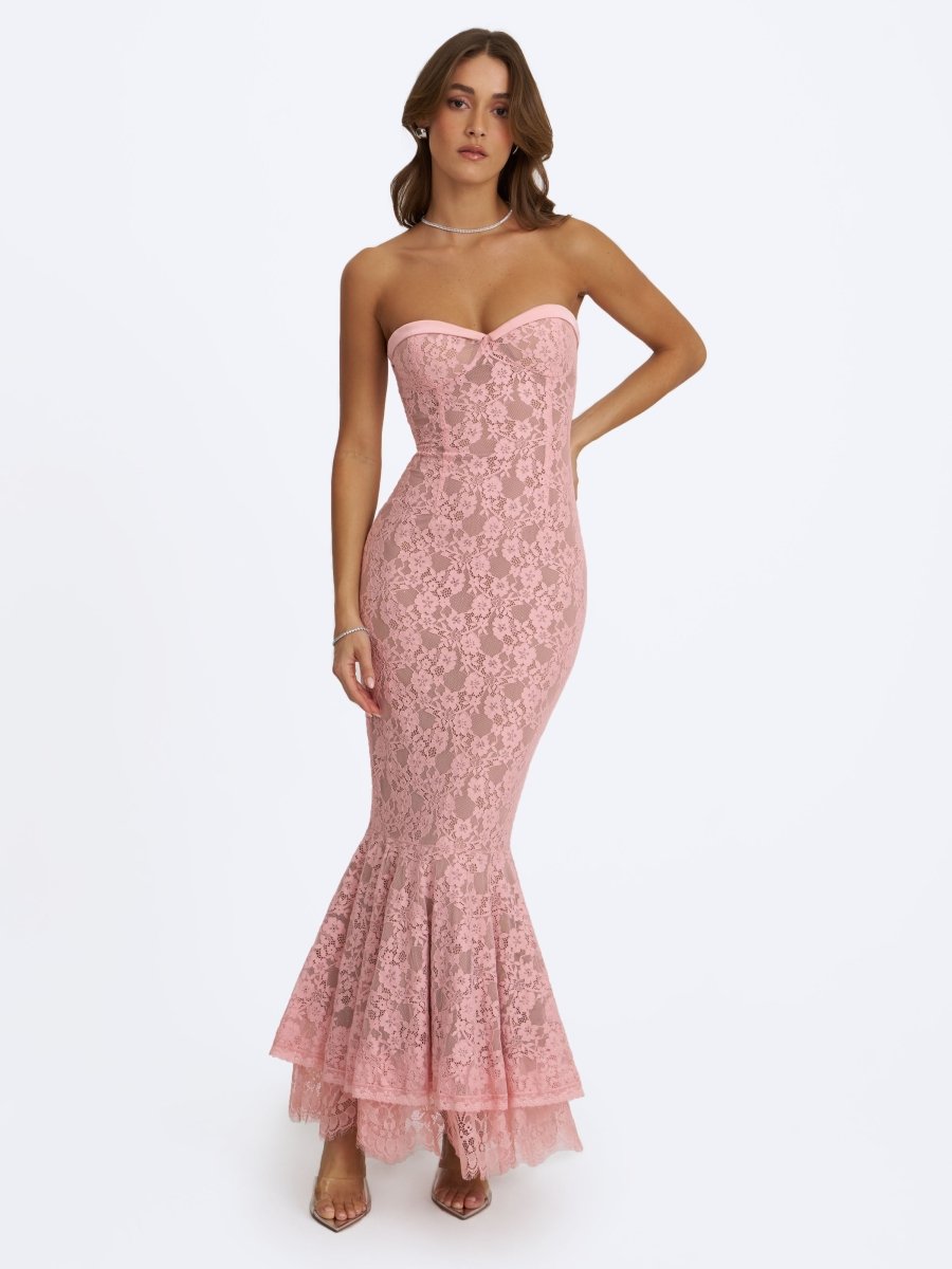 Rosalyn Pink Lace Sweetheart Maxi Mermaid Dress - HOUSE OF SHE