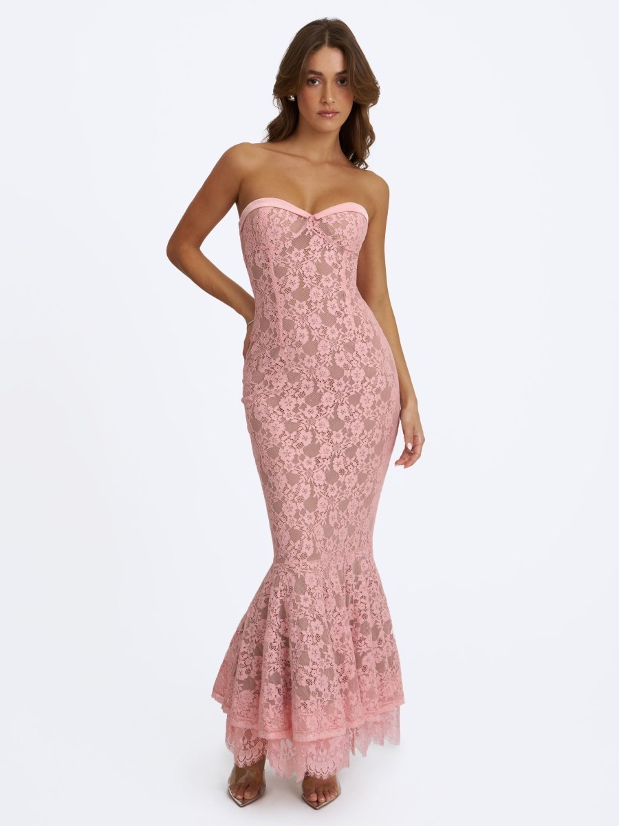 Rosalyn Pink Lace Sweetheart Maxi Mermaid Dress - HOUSE OF SHE
