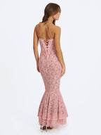 Rosalyn Pink Lace Sweetheart Maxi Mermaid Dress - HOUSE OF SHE