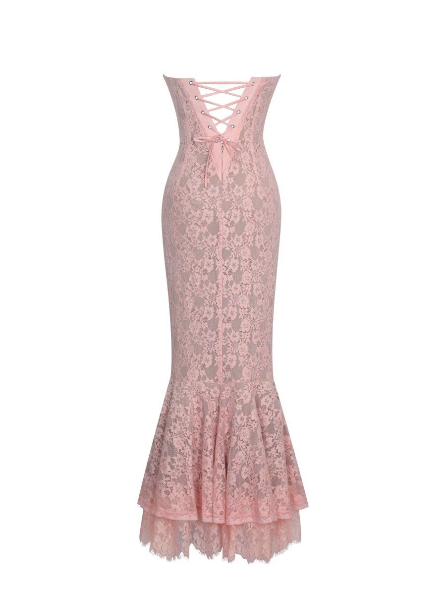 Rosalyn Pink Lace Sweetheart Maxi Mermaid Dress - HOUSE OF SHE