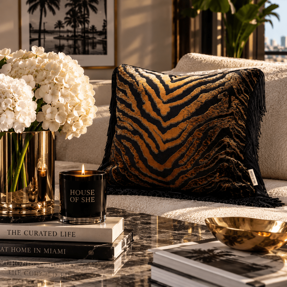 Sable Tiger Print Fringe Throw Pillow - HOUSE OF SHE