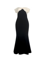 Saige Black Mermaid Maxi Dress with Ivory Bow Bustline - HOUSE OF SHE