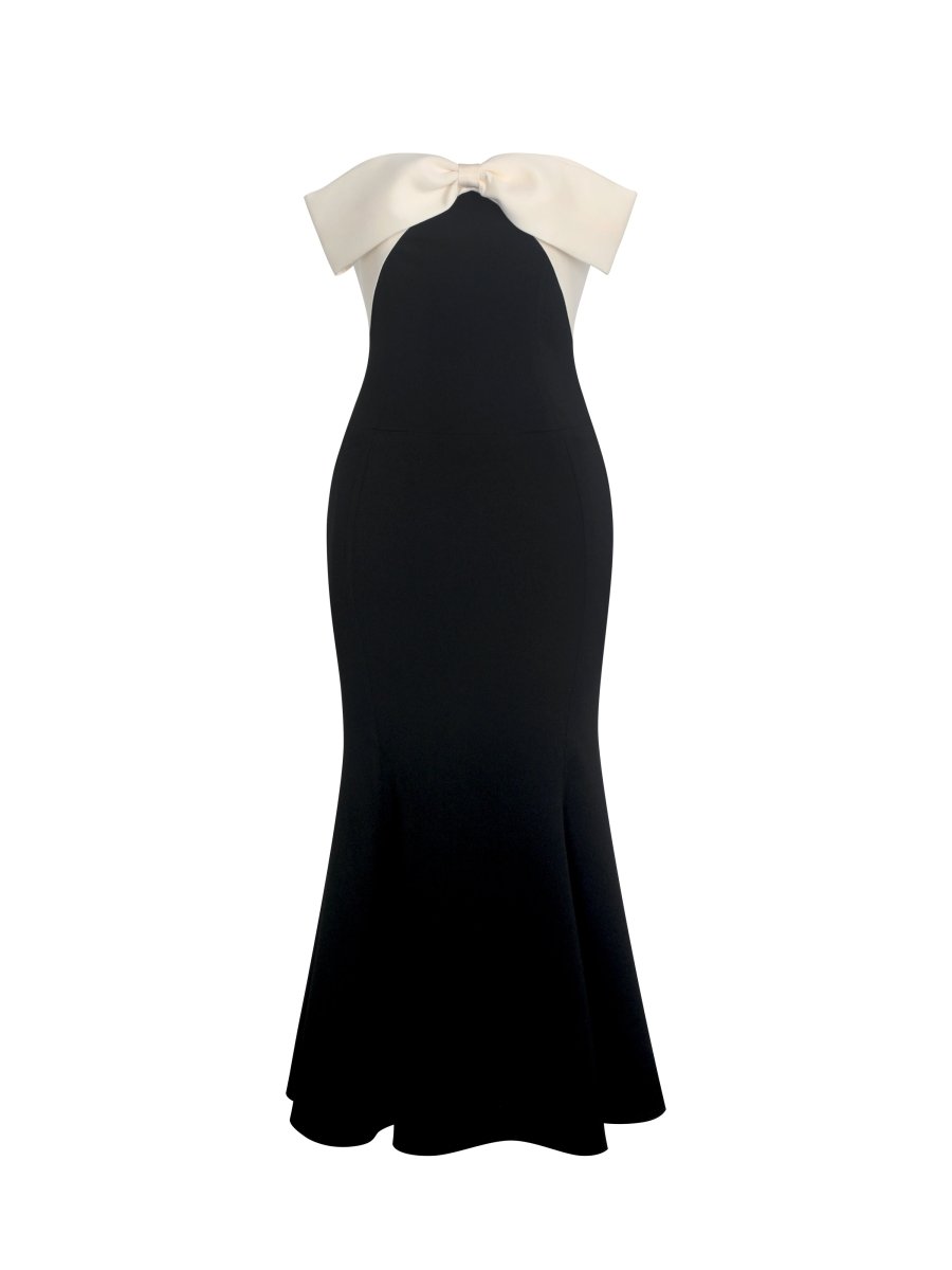 Saige Black Mermaid Maxi Dress with Ivory Bow Bustline - HOUSE OF SHE