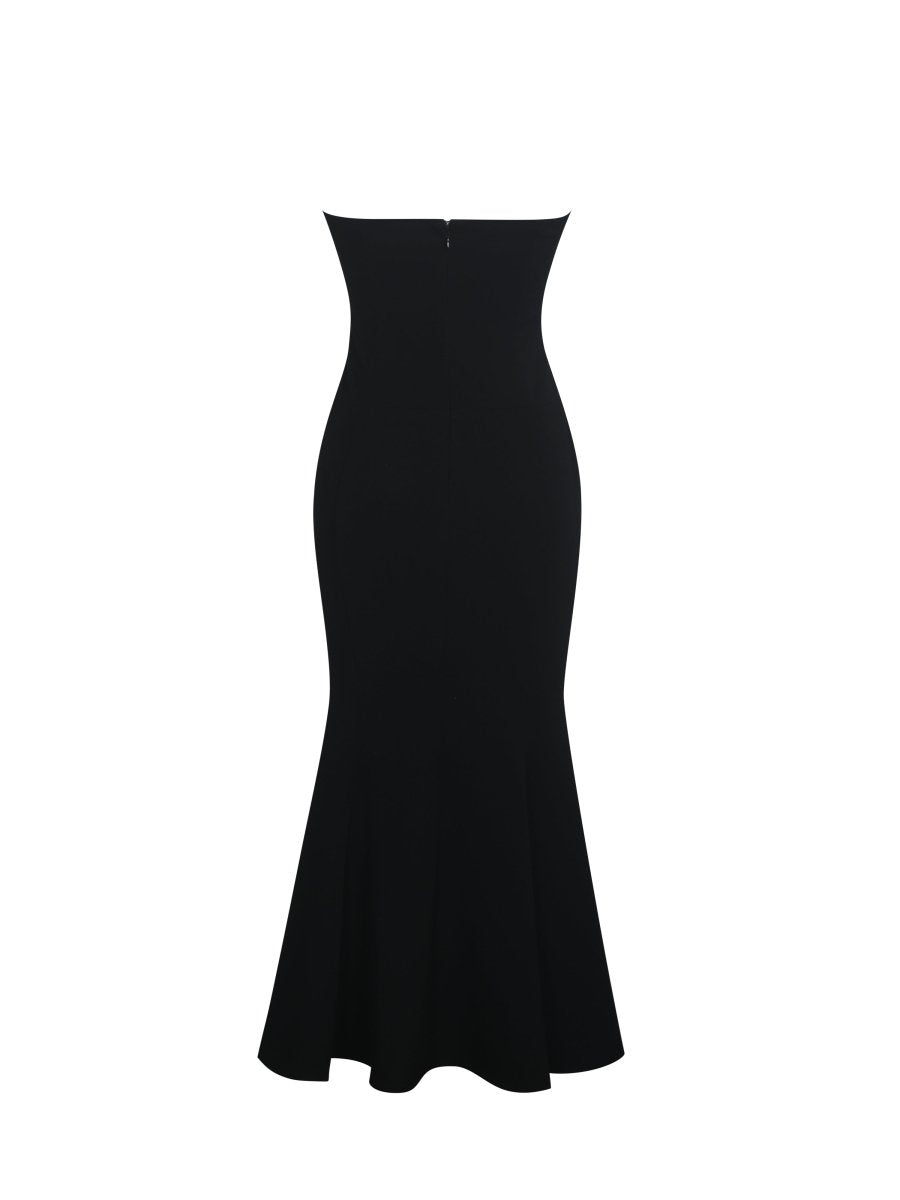 Saige Black Mermaid Maxi Dress with Ivory Bow Bustline - HOUSE OF SHE