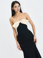 Saige Black Mermaid Maxi Dress with Ivory Bow Bustline - HOUSE OF SHE
