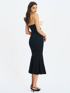 Saige Black Mermaid Maxi Dress with Ivory Bow Bustline - HOUSE OF SHE