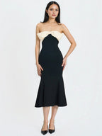 Saige Black Mermaid Maxi Dress with Ivory Bow Bustline - HOUSE OF SHE