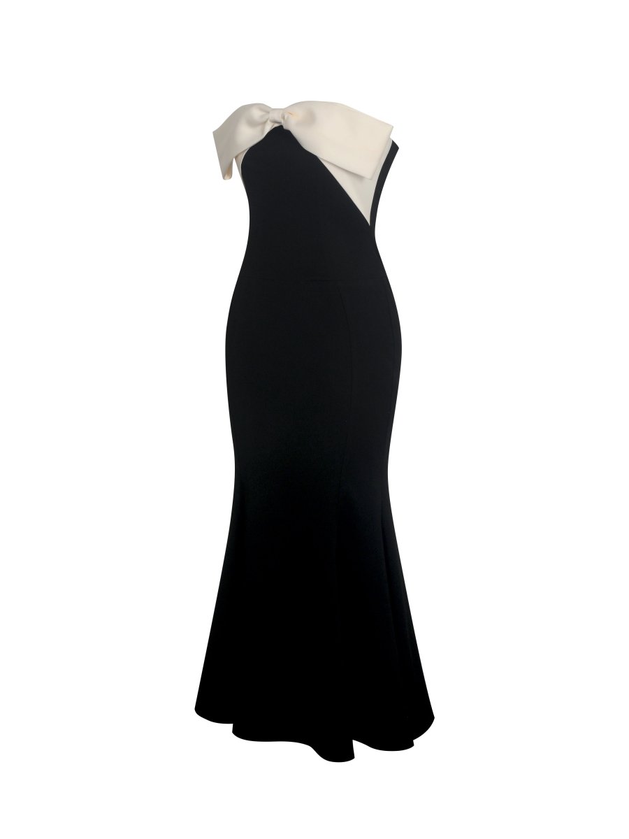 Saige Black Mermaid Maxi Dress with Ivory Bow Bustline - HOUSE OF SHE