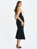 Saige Black Mermaid Maxi Dress with Ivory Bow Bustline - HOUSE OF SHE