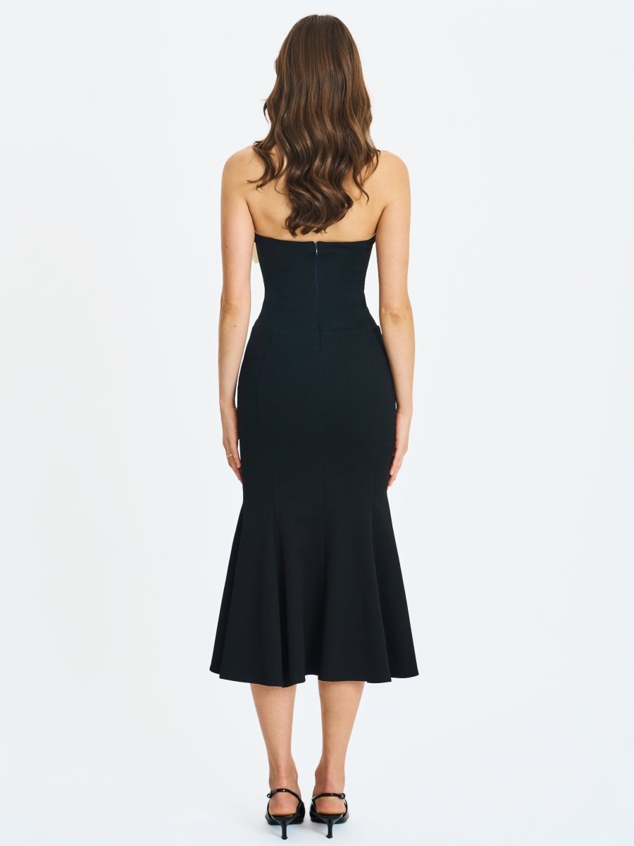Saige Black Mermaid Maxi Dress with Ivory Bow Bustline - HOUSE OF SHE