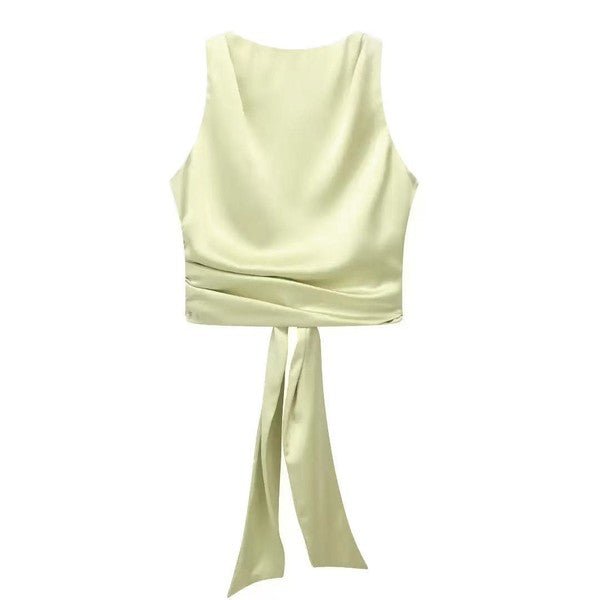 Satin Sleeveless Backless Top - HOUSE OF SHE