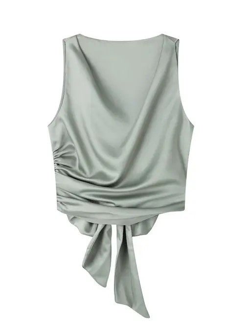 Satin Sleeveless Backless Top - HOUSE OF SHE
