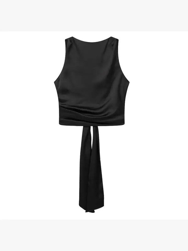 Satin Sleeveless Backless Top - HOUSE OF SHE