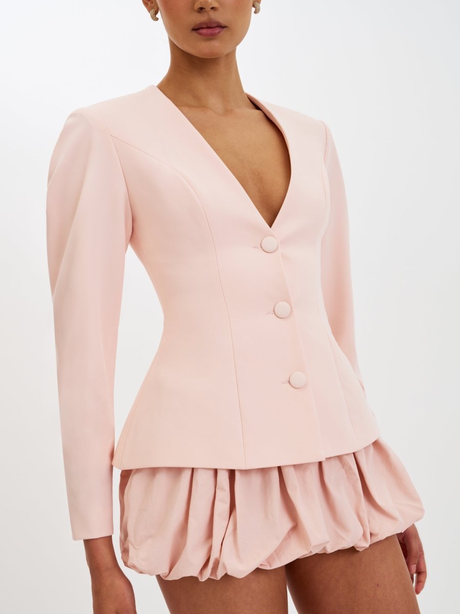 Savannah Tulip Pink Peplum Blazer - HOUSE OF SHE