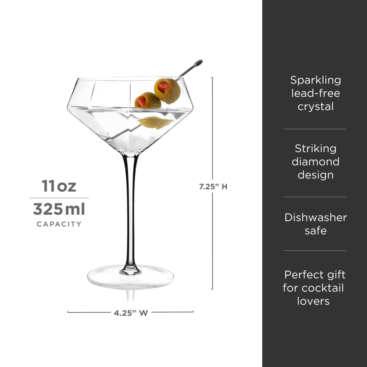 Seneca Diamond Crystal Martini Glasses Set of 2 - HOUSE OF SHE