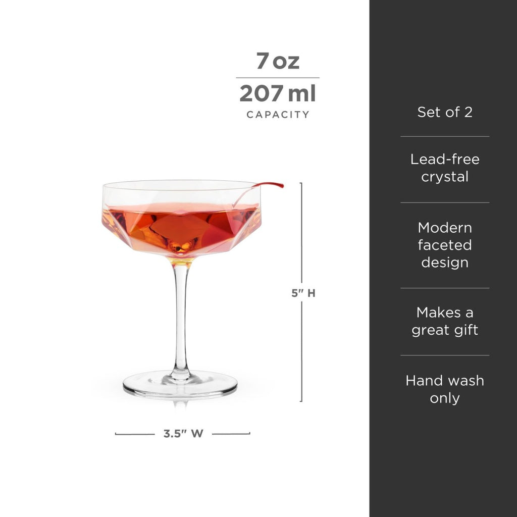 Seneca Faceted Coupe Glasses Set of 2 - HOUSE OF SHE