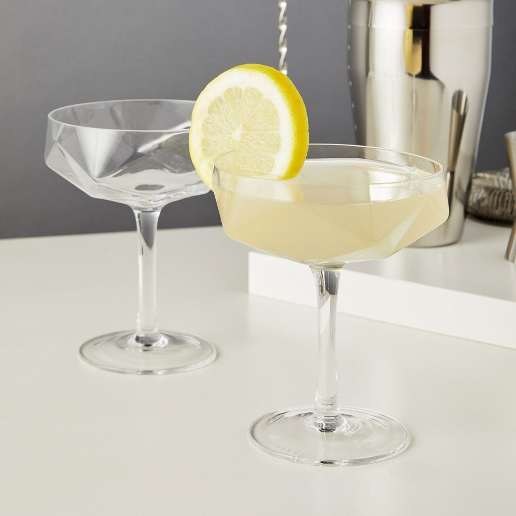 Seneca Faceted Coupe Glasses Set of 2 - HOUSE OF SHE