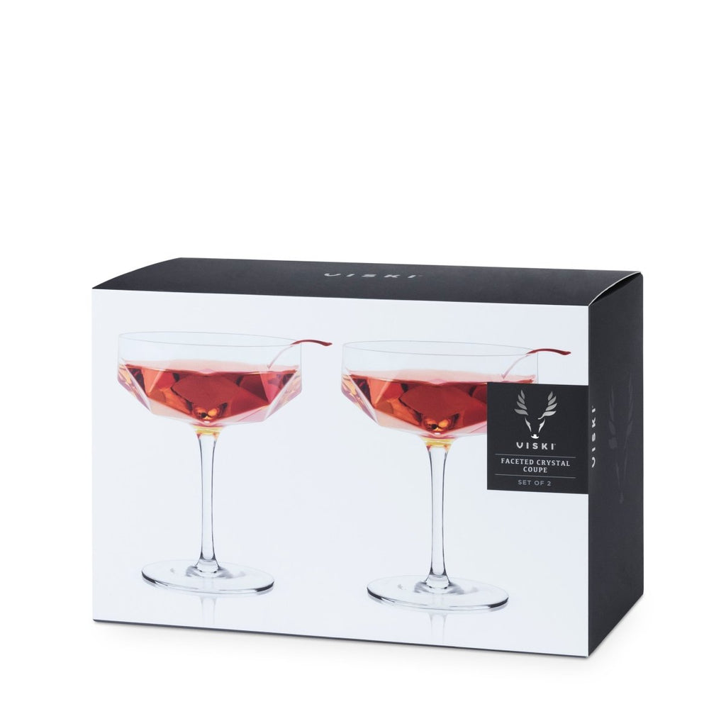 Seneca Faceted Coupe Glasses Set of 2 - HOUSE OF SHE