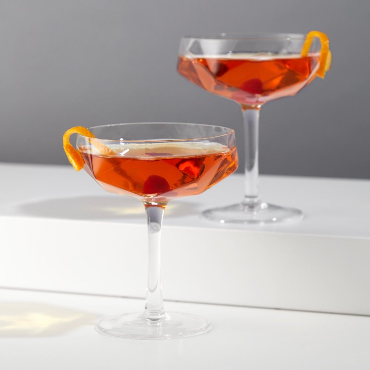 Seneca Faceted Coupe Glasses Set of 2 - HOUSE OF SHE