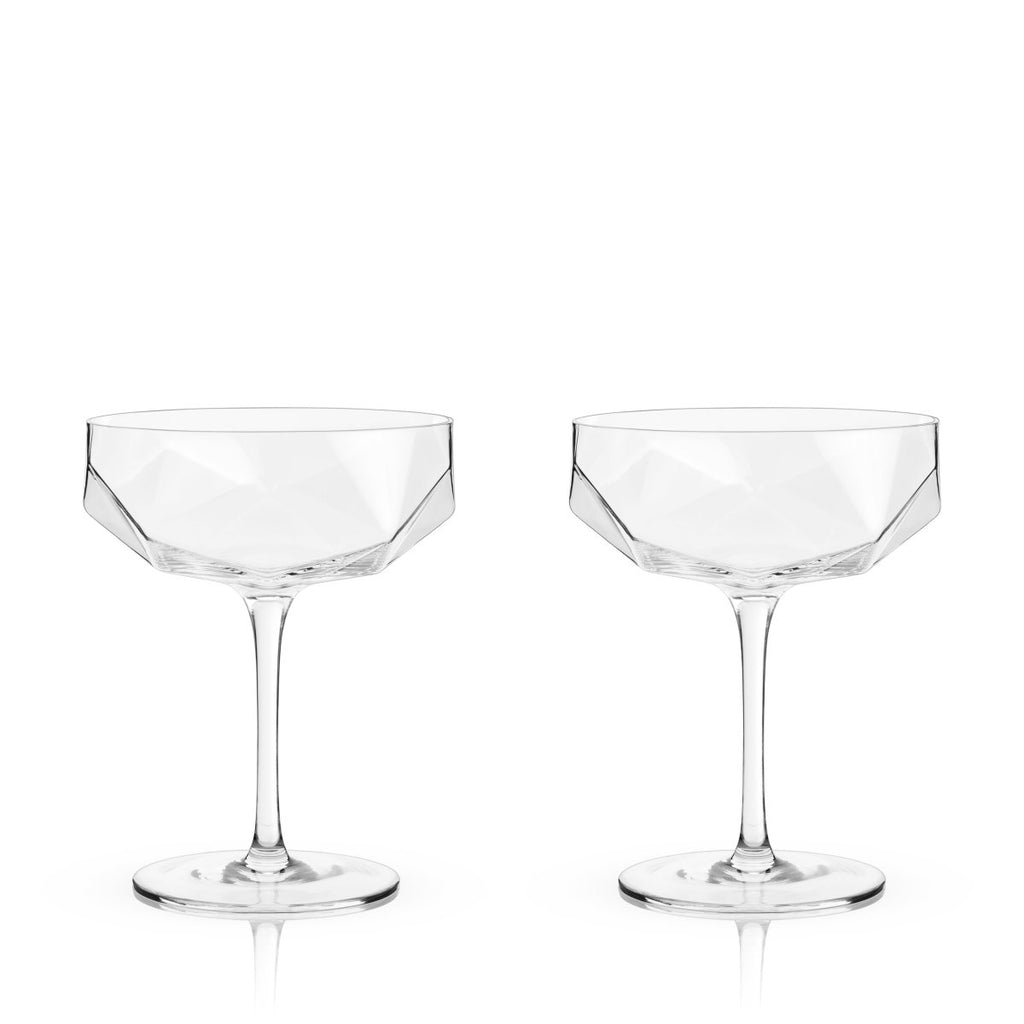 Seneca Faceted Coupe Glasses Set of 2 - HOUSE OF SHE