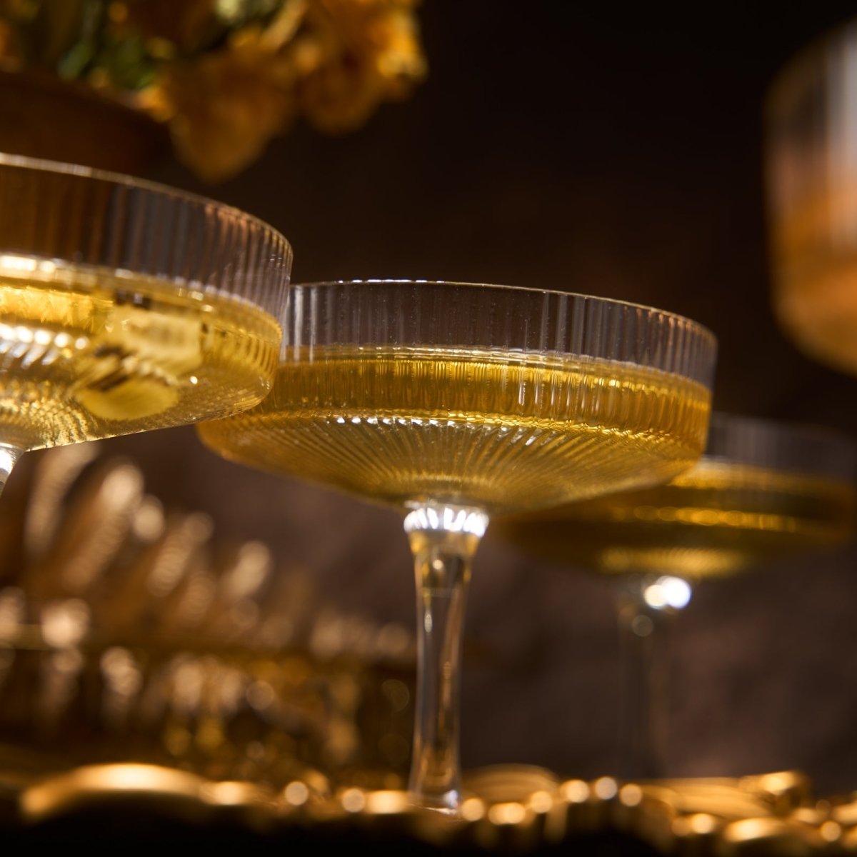 Set Of 4 Ripple Ribbed Champagne Coupe Glasses By Prosecco Mimosa Sherbet Sparkling - HOUSE OF SHE