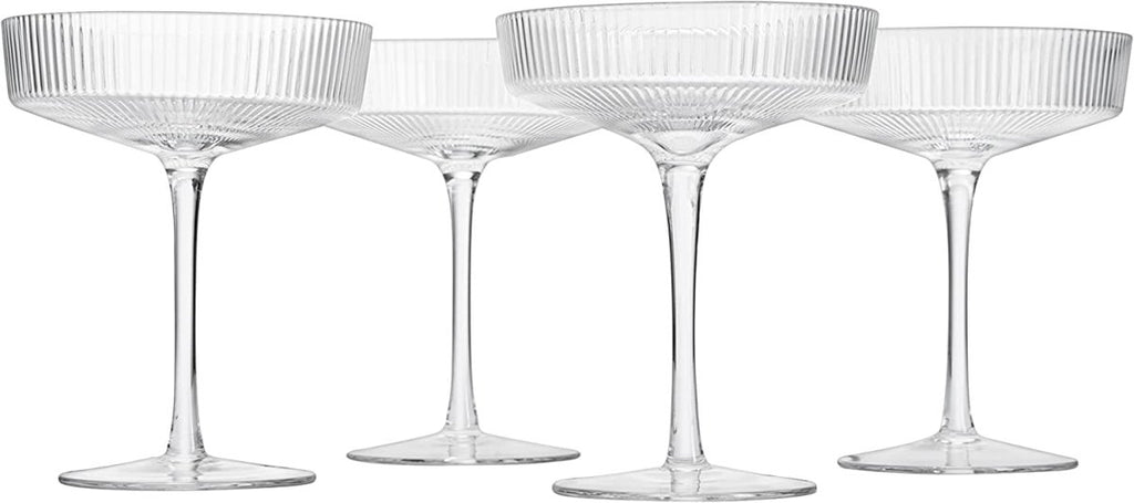 Set Of 4 Ripple Ribbed Champagne Coupe Glasses By Prosecco Mimosa Sherbet Sparkling - HOUSE OF SHE