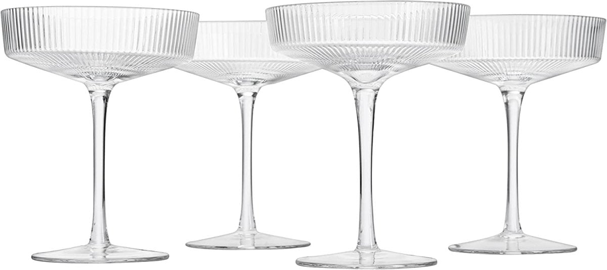 Set Of 4 Ripple Ribbed Champagne Coupe Glasses By Prosecco Mimosa Sherbet Sparkling - HOUSE OF SHE