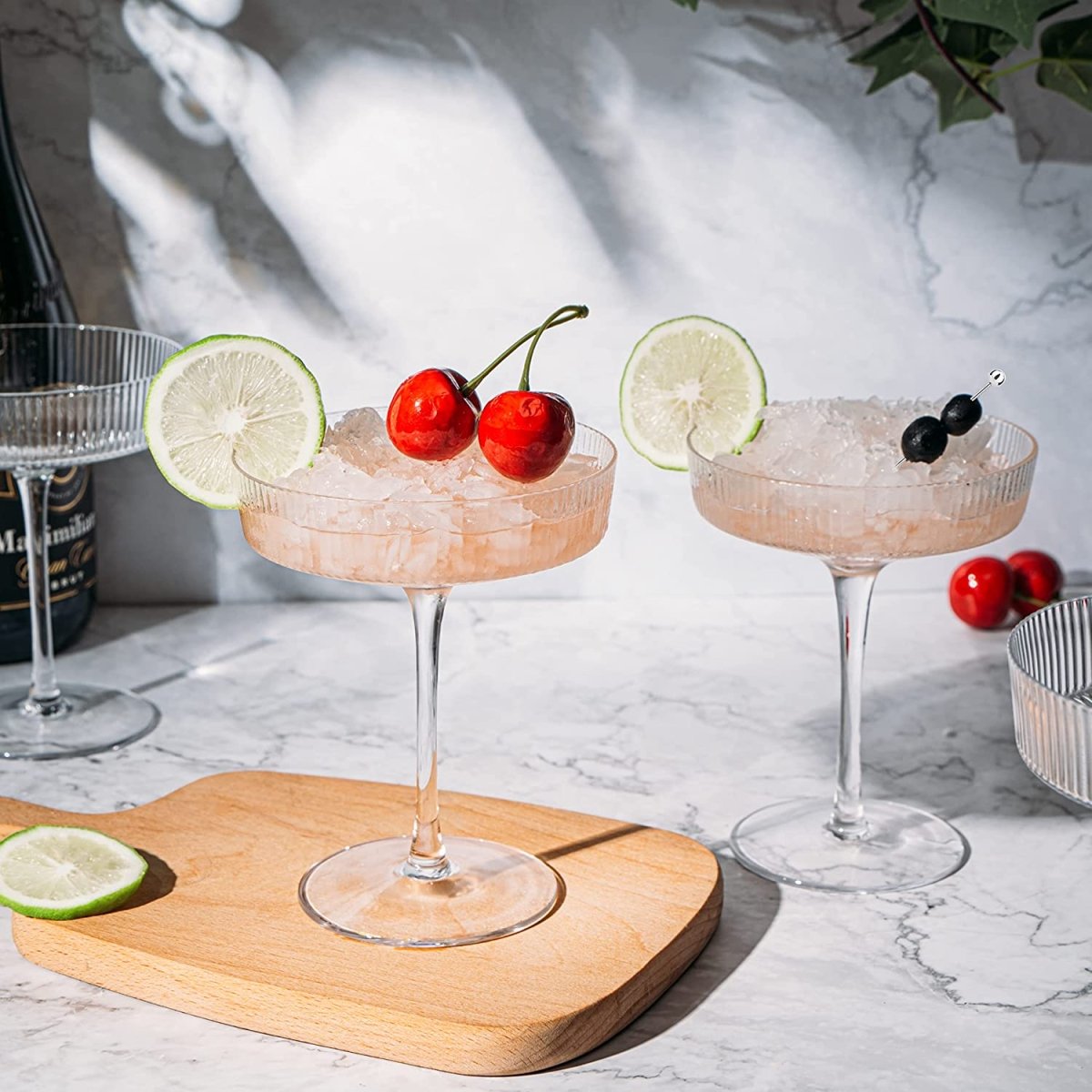 Set Of 4 Ripple Ribbed Champagne Coupe Glasses By Prosecco Mimosa Sherbet Sparkling - HOUSE OF SHE