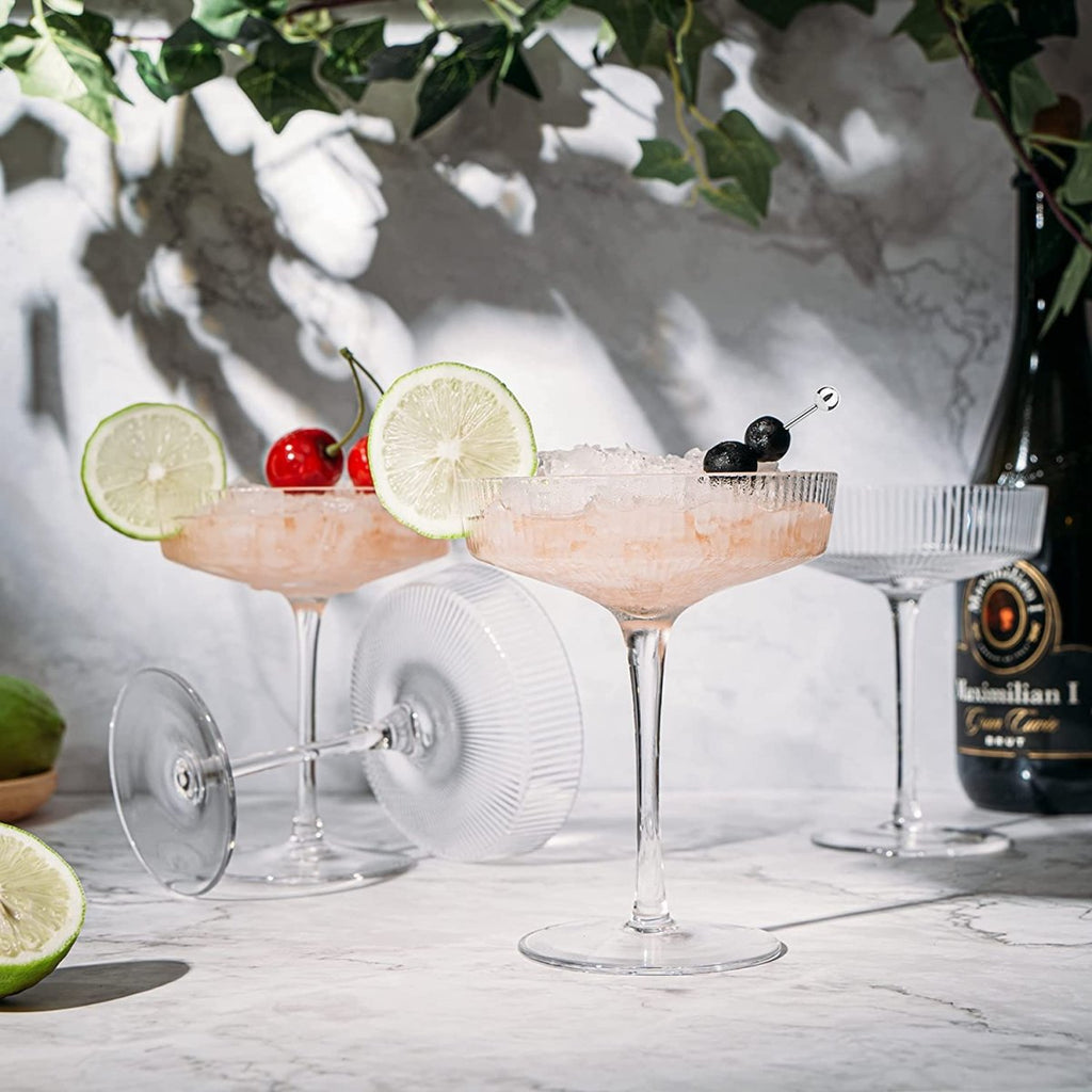 Set Of 4 Ripple Ribbed Champagne Coupe Glasses By Prosecco Mimosa Sherbet Sparkling - HOUSE OF SHE