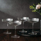 Set Of 4 Ripple Ribbed Champagne Coupe Glasses By Prosecco Mimosa Sherbet Sparkling - HOUSE OF SHE