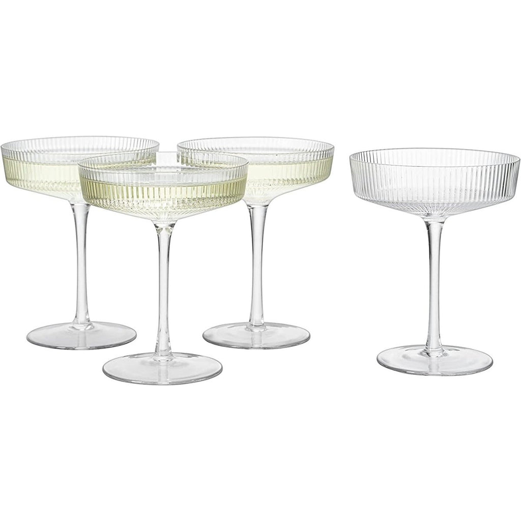 Set Of 4 Ripple Ribbed Champagne Coupe Glasses By Prosecco Mimosa Sherbet Sparkling - HOUSE OF SHE