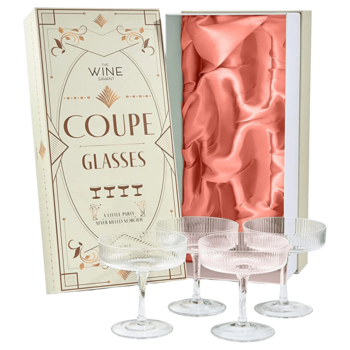 Set Of 4 Ripple Ribbed Champagne Coupe Glasses By Prosecco Mimosa Sherbet Sparkling - HOUSE OF SHE