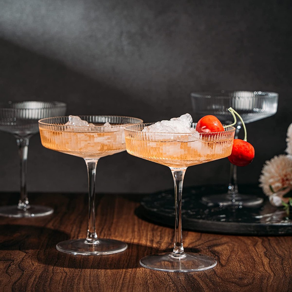 Set Of 4 Ripple Ribbed Champagne Coupe Glasses By Prosecco Mimosa Sherbet Sparkling - HOUSE OF SHE
