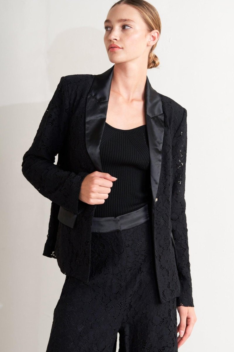 SHADOW GLAM WOVEN LACE BLAZER - HOUSE OF SHE
