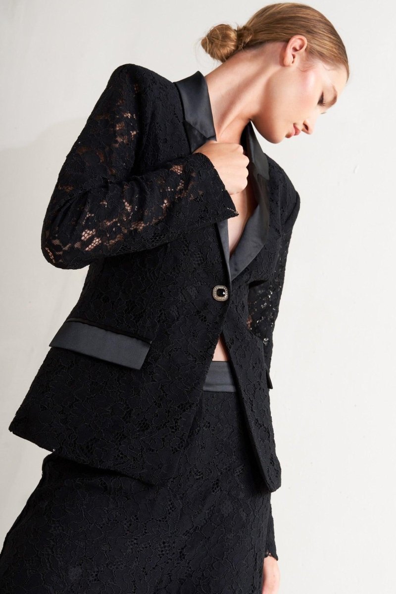 SHADOW GLAM WOVEN LACE BLAZER - HOUSE OF SHE