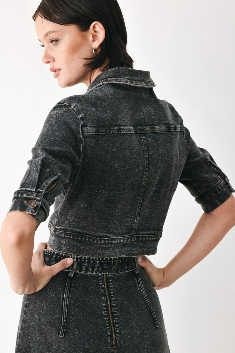 Shadow Stitch Romance Denim Crop Jacket - HOUSE OF SHE