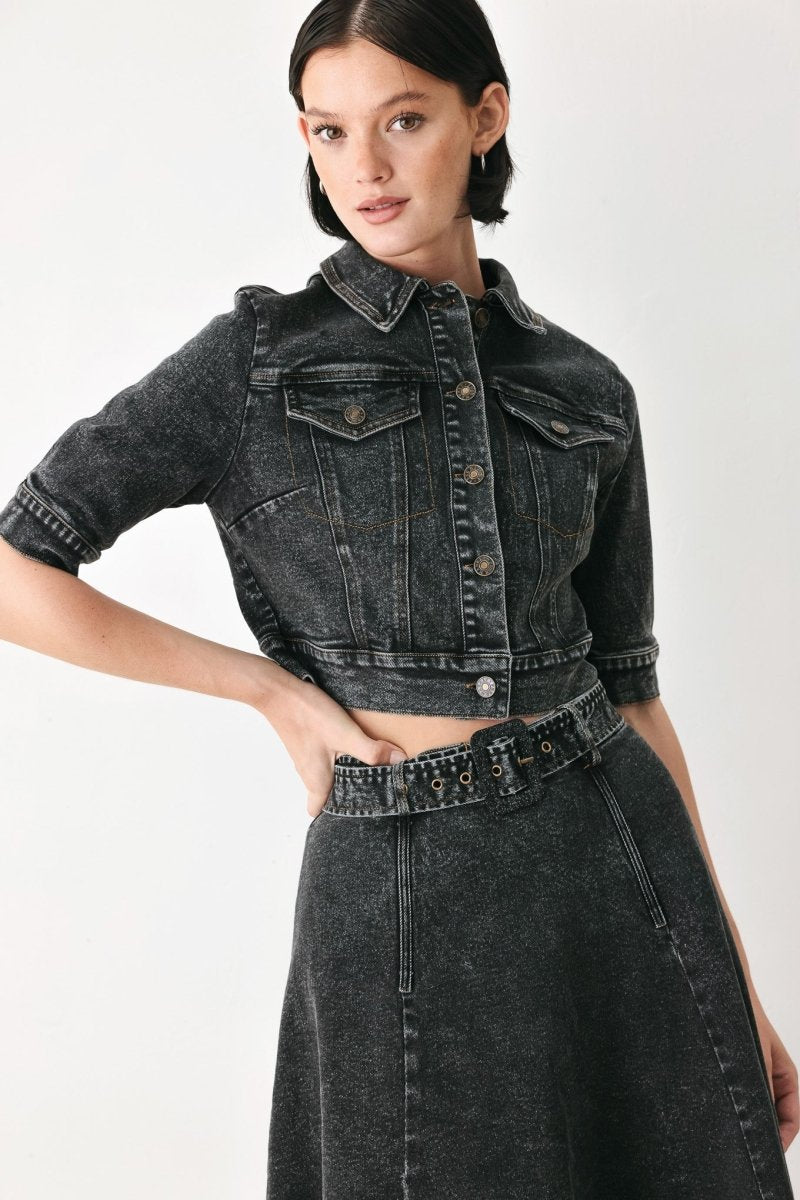Shadow Stitch Romance Denim Crop Jacket - HOUSE OF SHE