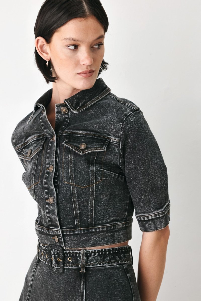 Shadow Stitch Romance Denim Crop Jacket - HOUSE OF SHE
