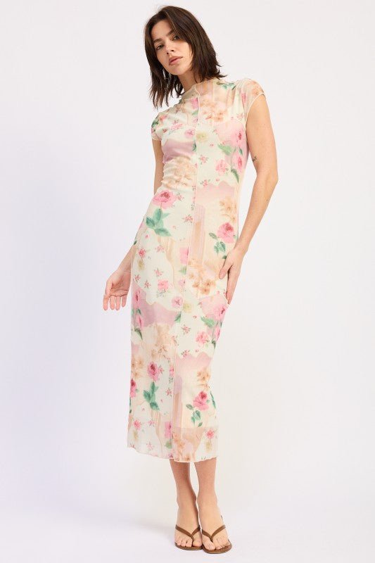 SHEER MESH MERROW SEAM MIDI DRESS - HOUSE OF SHE