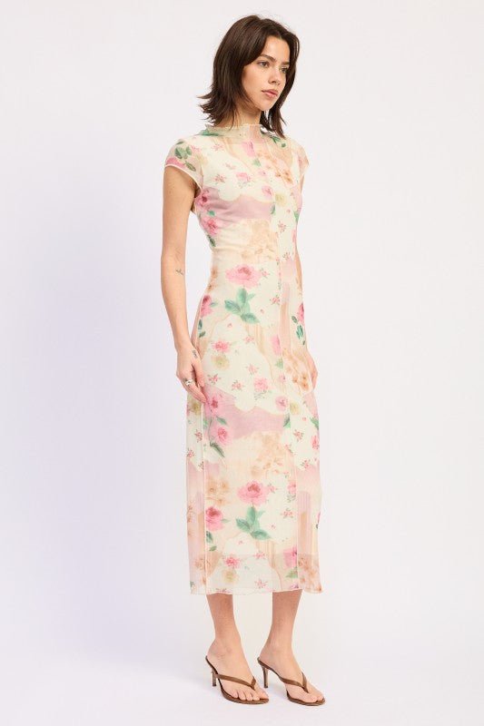 SHEER MESH MERROW SEAM MIDI DRESS - HOUSE OF SHE