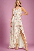 Sia Floral Ruffle Satin Dress - HOUSE OF SHE